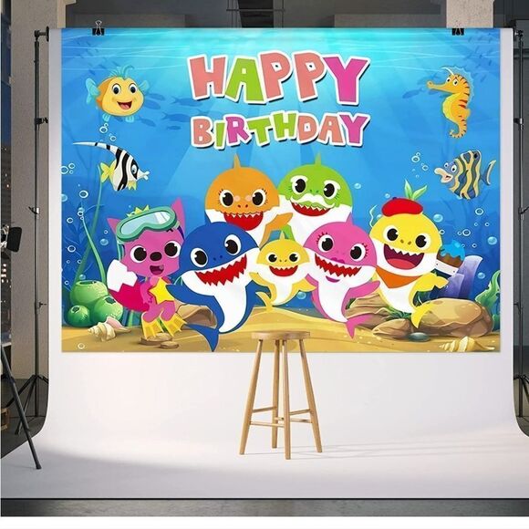 New! Baby Shark Backdrop for Party - Picture 4 of 6